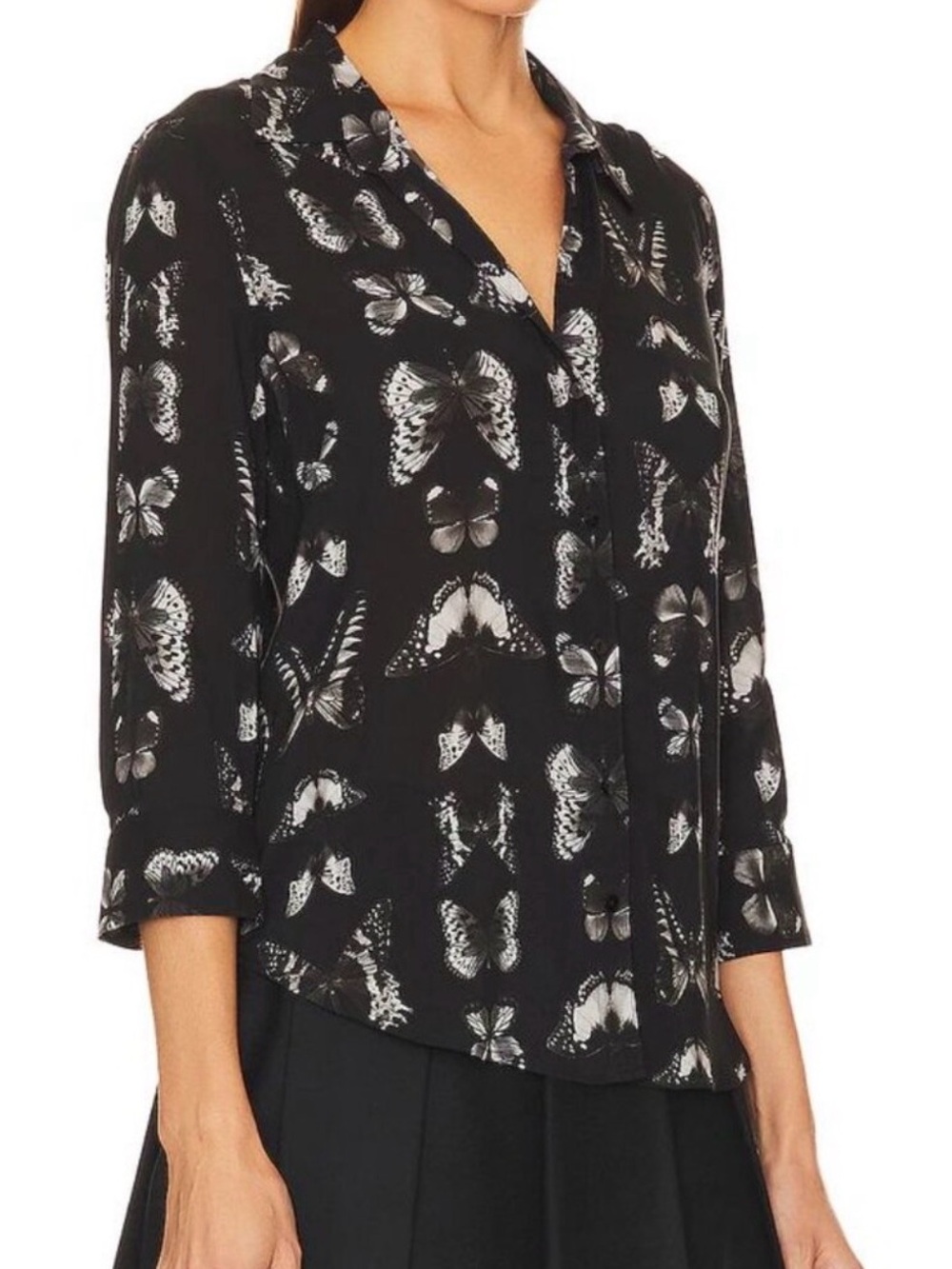 L'AGENCE Camille 3/4 Sleeve Blouse in Black Multi Vintage Butterfly Print Size S - Picture 2 of 11